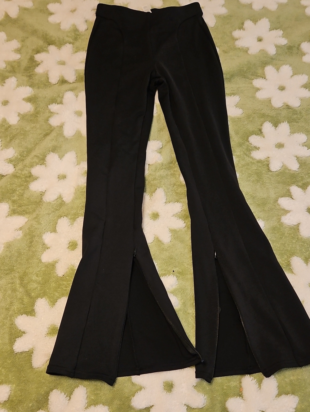 ALO Yoga Black Flare Zip-Hem Ponte Pants with Front Seams